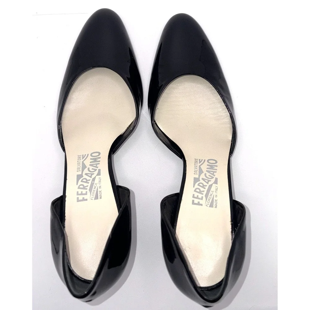 Salvatore Ferragamo Black Patent Leather D'Orsay Pumps 8.5 2A Made in Italy